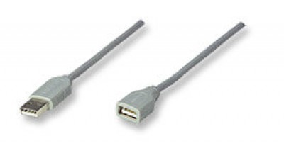 Cable USB - Extension MANHATTAN, 3 m, USB A, USB A, Macho/hembra, Gris