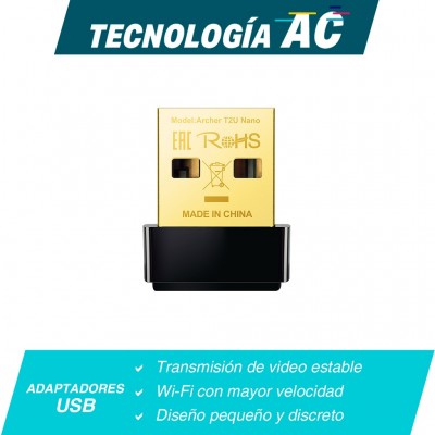 Adaptador USB inalámbrico TP-LINK AC600 , USB 2.0, Wifi, Negro, 433 Mbit/s