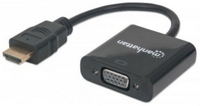 Convertidor HDMI a VGA MANHATTAN, HDMI, VGA, Micro-USB, Macho/hembra, Negro (151467)