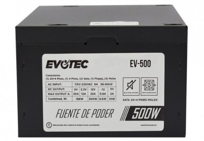 Fuente de Poder EVOTEC EV-500, Negro, 500 W